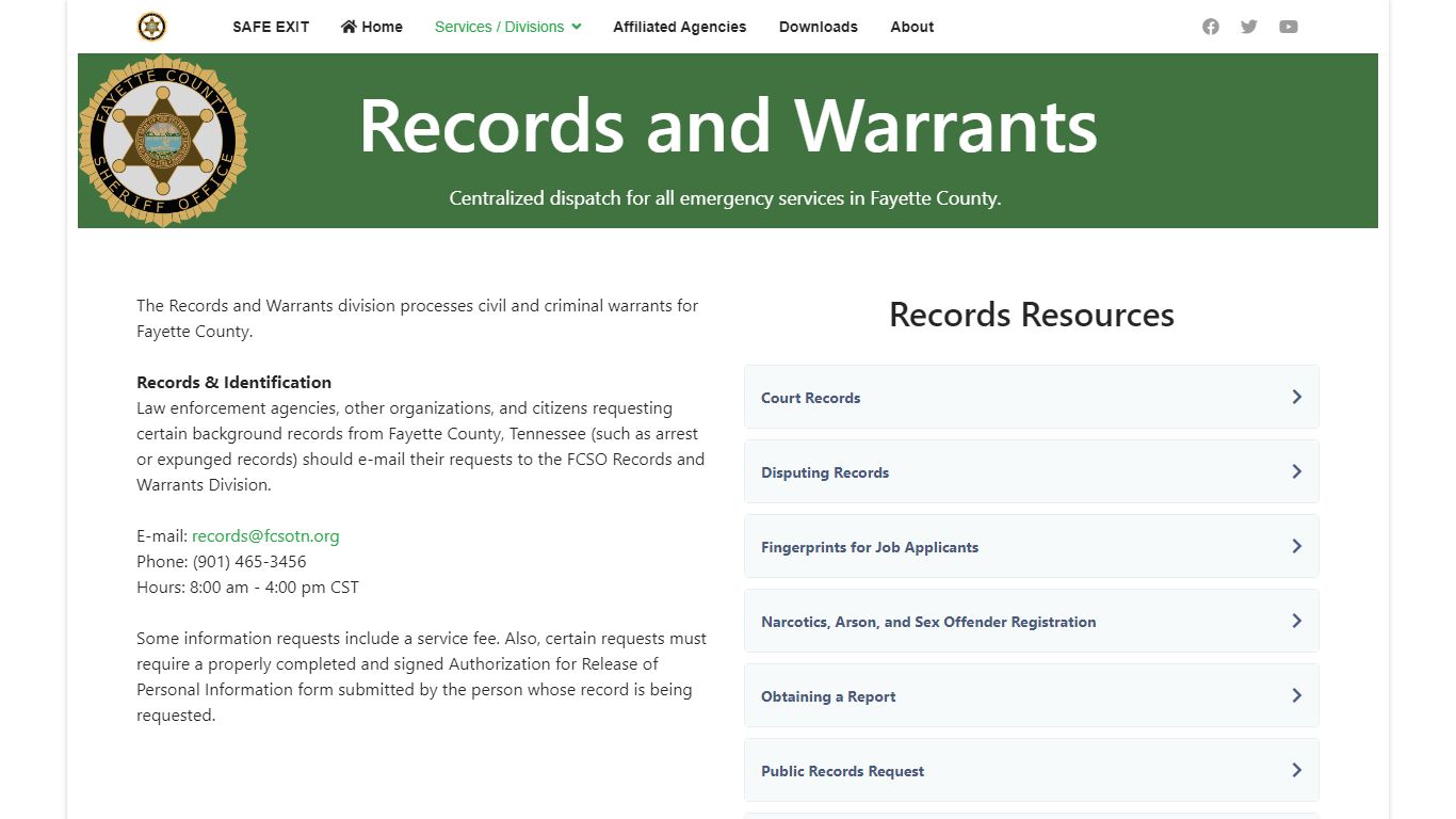 Records and Warrants - Fayette County Sheriff's Office